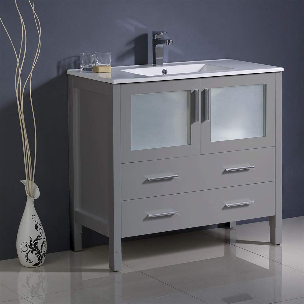 Fresca FCB6236GO-I Fresca Torino 36" Gray Oak Modern Bathroom Cabinet w/ Integrated Sink