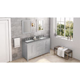 Jeffrey Alexander VKITCAD60GRBOR 60" Grey Cade Vanity, double bowl, Boulder Cultured Marble Vanity Top, undermount rectangle bowl