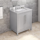 Jeffrey Alexander VKITCAD30GRWCR 30" Grey Cade Vanity, White Carrara Marble Vanity Top, undermount rectangle bowl