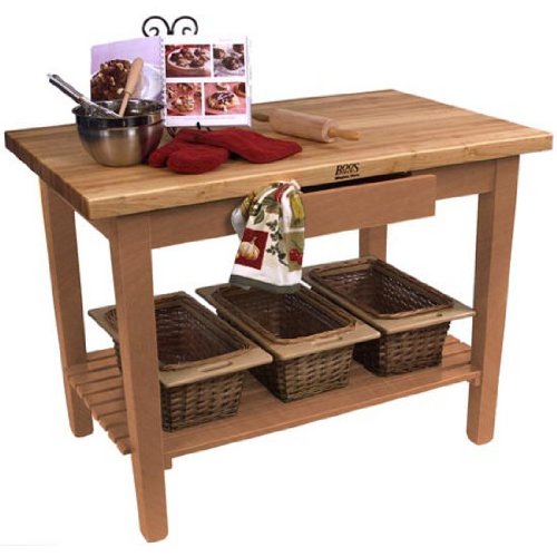 John Boos C3624C-S-N Classic Country Worktable, 36" W x 24" D 35" H, with Casters and 1 Shelf, Natural