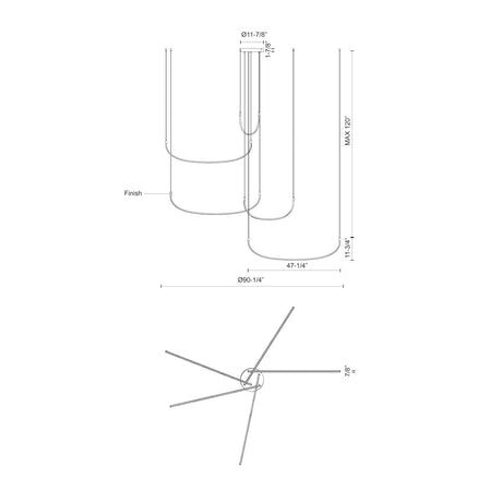 Kuzco MP89590-BN TALIS 90" MP BRUSHED NICKEL  130W LED 90 3000K DC LED