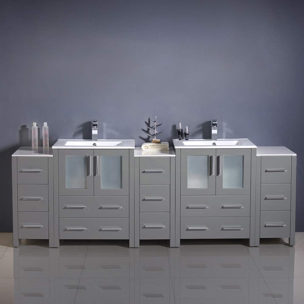 Fresca FCB62-72GO-I Fresca Torino 84" Gray Oak Modern Double Sink Bathroom Cabinets w/ Integrated Sinks