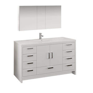 Fresca FVN9460WH-S Fresca Imperia 60" Glossy White Free Standing Single Sink Modern Bathroom Vanity w/ Medicine Cabinet