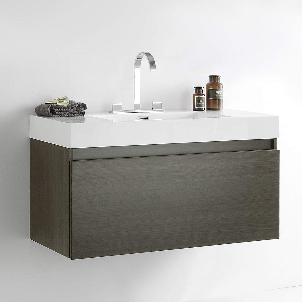 Fresca FCB8010GO-I Fresca Mezzo 39" Gray Oak Modern Bathroom Cabinet w/ Integrated Sink