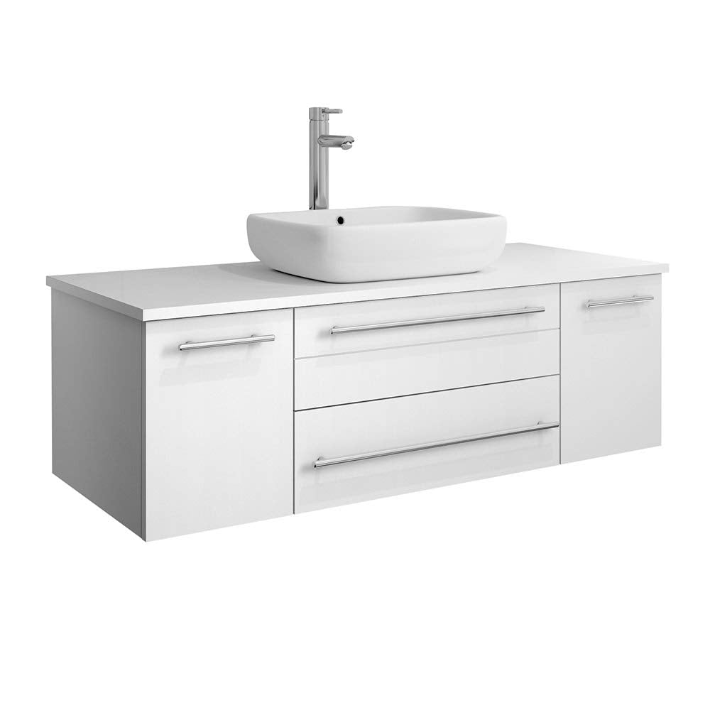 Fresca FCB6148WH-VSL-CWH-V Fresca Lucera 48" White Wall Hung Modern Bathroom Cabinet w/ Top & Vessel Sink