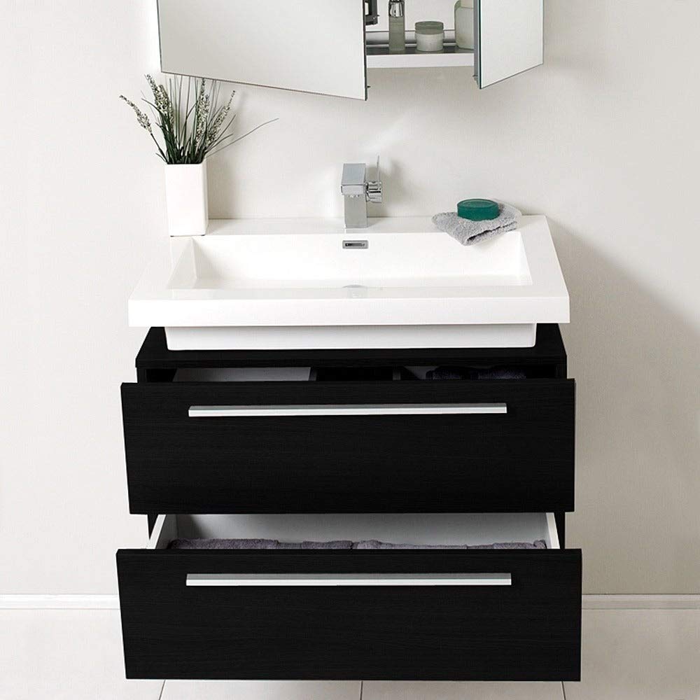 Fresca FVN8080BW Fresca Medio 32" Black Modern Bathroom Vanity w/ Medicine Cabinet