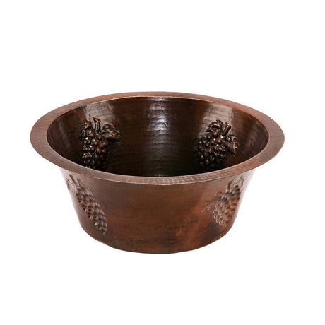 Premier Copper Products BR16GDB3 16-Inch Universal Round Hammered Copper with Grapes Sink and 3.5-Inch Drain Size, Oil Rubbed Bronze
