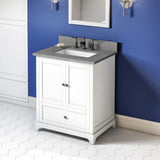 Jeffrey Alexander VKITADD30WHSGR 30" White Addington Vanity, Steel Grey Cultured Marble Vanity Top, undermount rectangle bowl