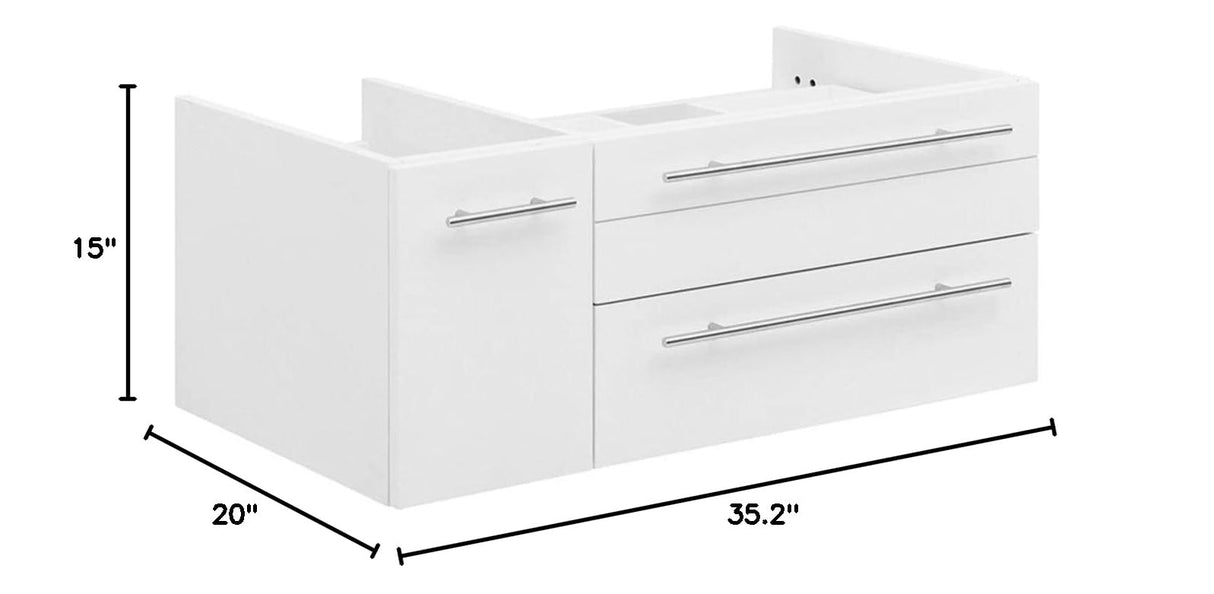 Fresca FCB6136WH-VSL-R Fresca Lucera 36" White Wall Hung Vessel Sink Modern Bathroom Cabinet - Right Version