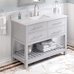 Jeffrey Alexander VKITWAV48GRWCR 48" Grey Wavecrest Vanity, White Carrara Marble Vanity Top, undermount rectangle bowl