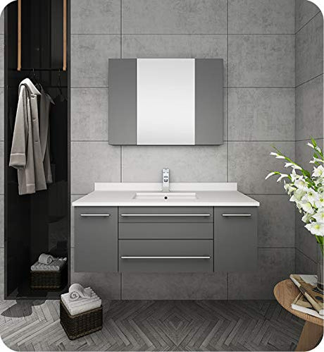 Fresca FVN6142GR-UNS Fresca Lucera 42" Gray Wall Hung Undermount Sink Modern Bathroom Vanity w/ Medicine Cabinet