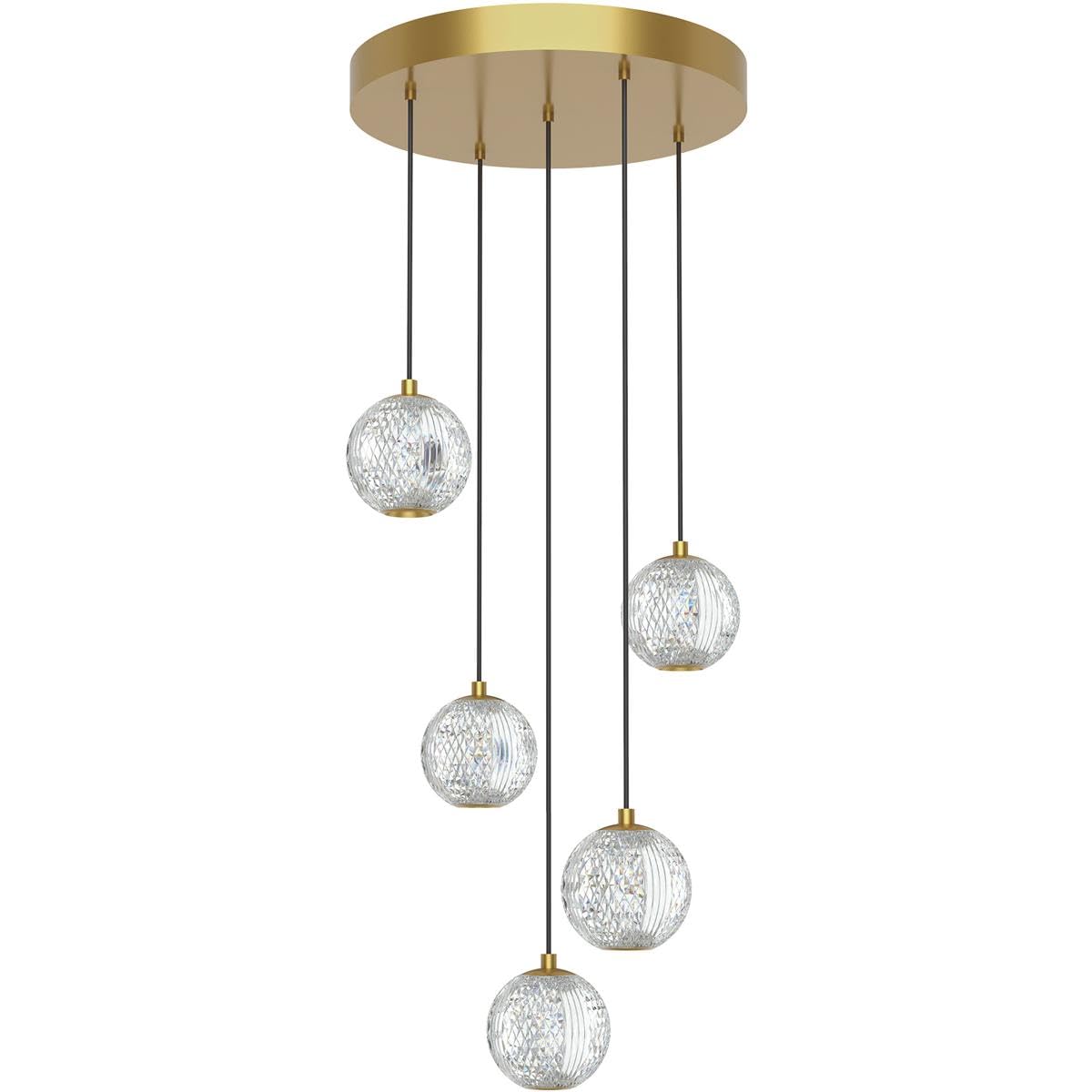 Alora MP321205NB MARNI LED 5 LIGHT MULTI PENDANT NATURAL BRASS 21W 120VAC WITH LED DRIVER 3000K 90CRI