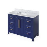 Jeffrey Alexander VKITCAD48BLWCR 48" Hale Blue Cade Vanity, White Carrara Marble Vanity Top, undermount rectangle bowl