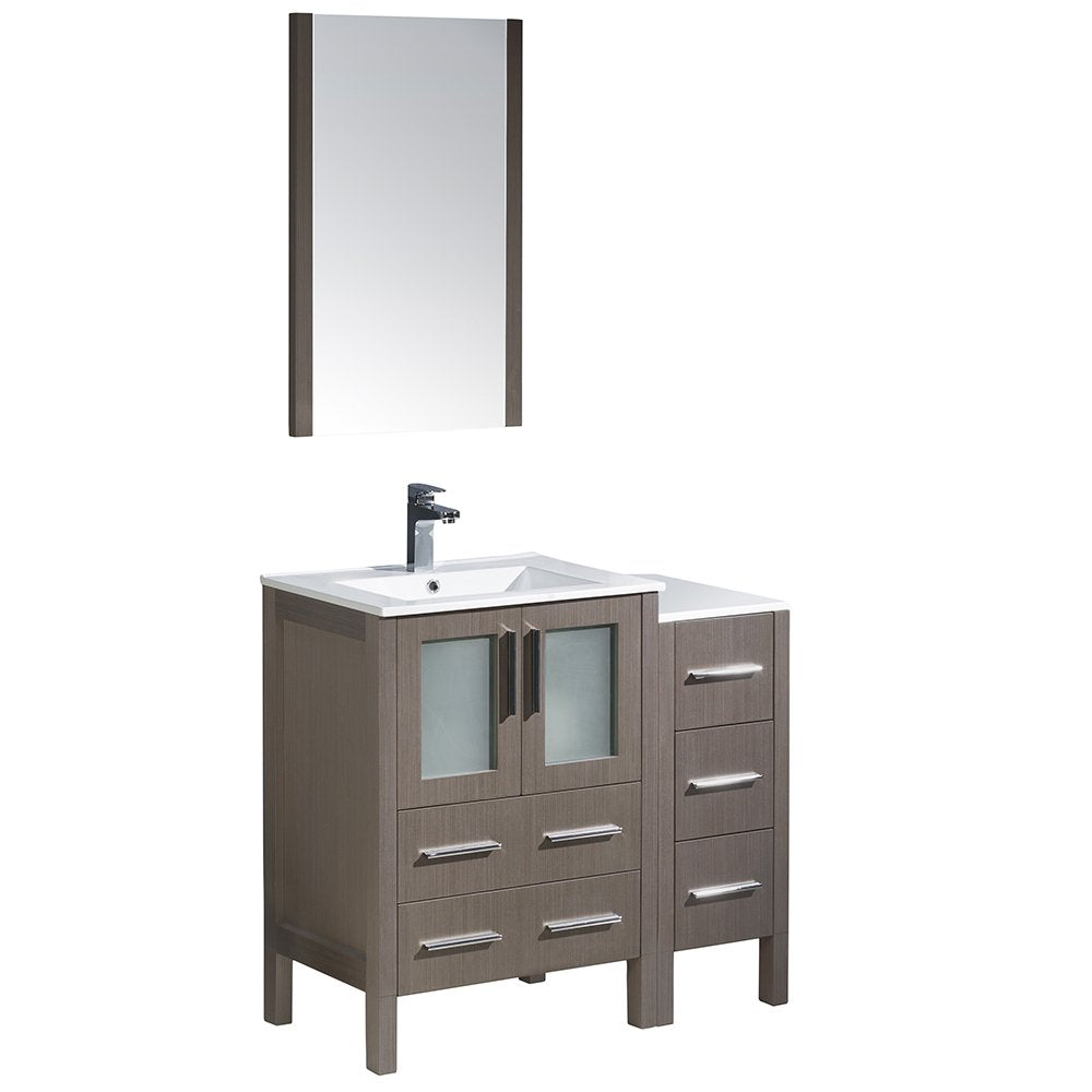Fresca FVN62-2412GO-UNS Fresca Torino 36" Gray Oak Modern Bathroom Vanity w/ Side Cabinet & Integrated Sinks