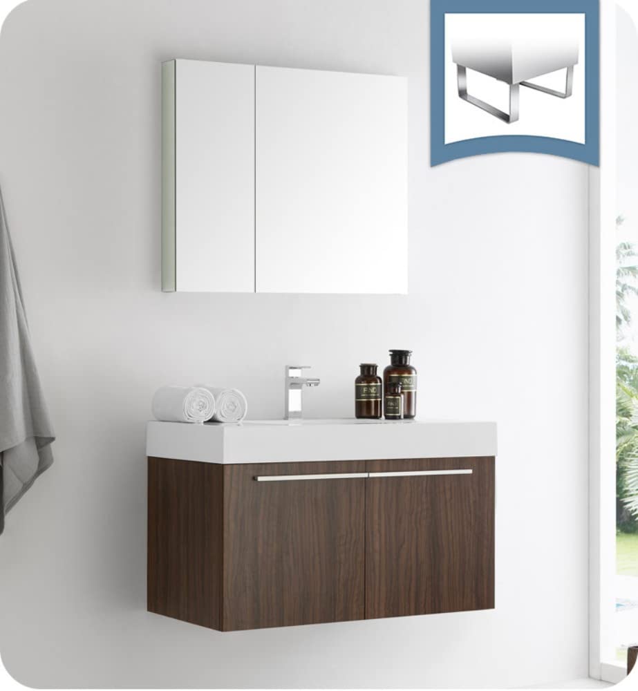 Fresca FVN8090GW Fresca Vista 36" Walnut Modern Bathroom Vanity w/ Medicine Cabinet