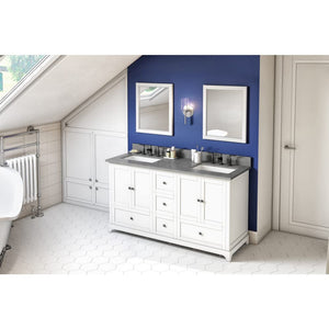 Jeffrey Alexander VKITADD60WHSGR 60" White Addington Vanity, double bowl, Steel Grey Cultured Marble Vanity Top, two undermount rectangle bowls