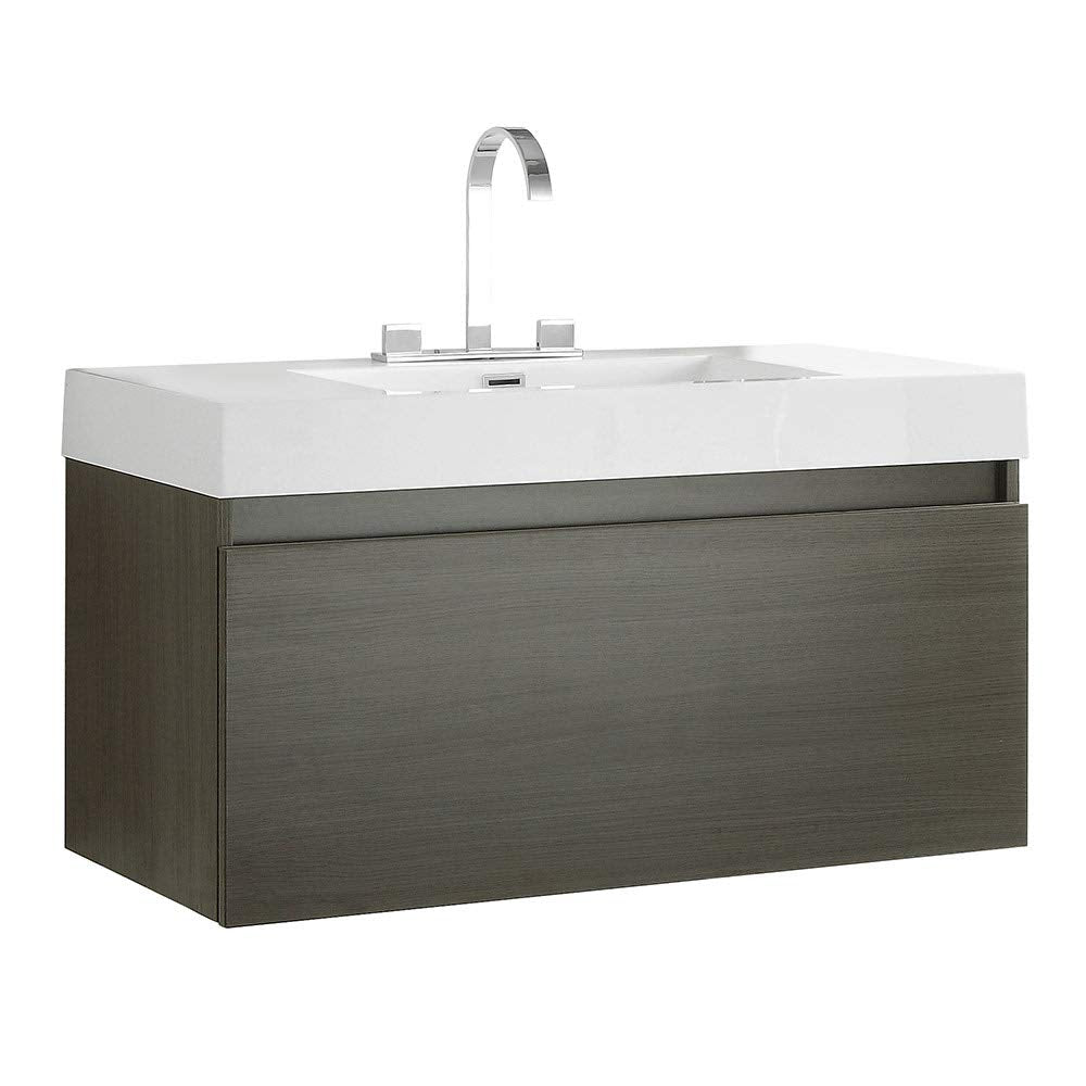 Fresca FCB8010GO-I Fresca Mezzo 39" Gray Oak Modern Bathroom Cabinet w/ Integrated Sink