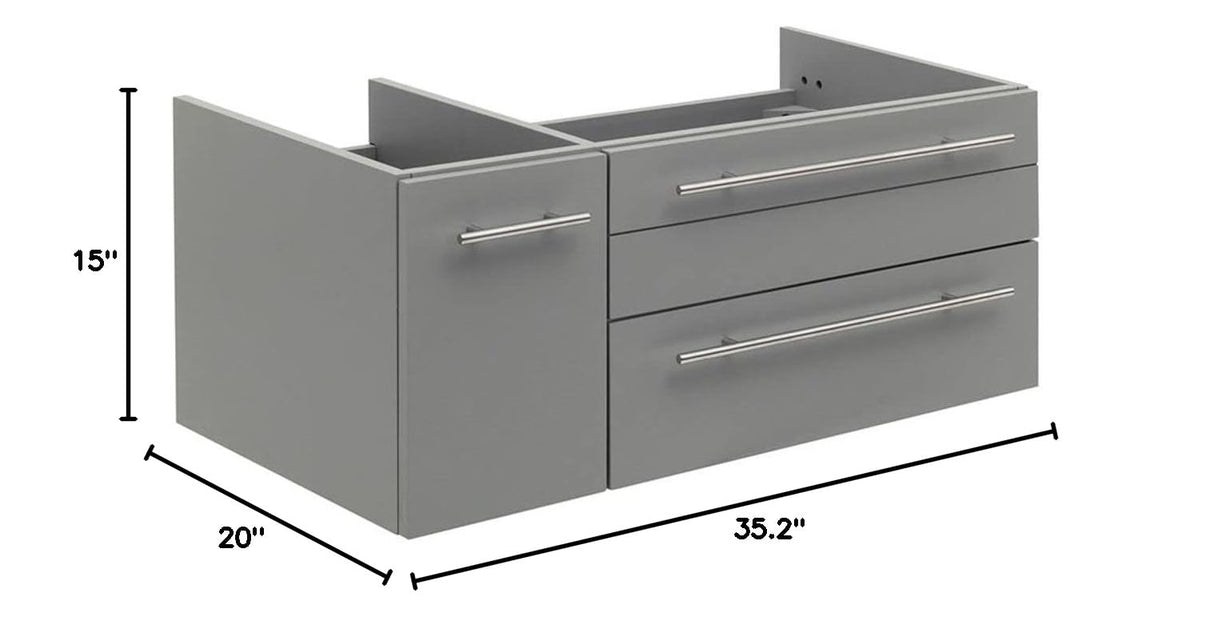 Fresca FCB6136GR-UNS-R Fresca Lucera 36" Gray Wall Hung Undermount Sink Modern Bathroom Cabinet - Right Version