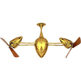 Matthews Fan AR-GOLD-WD Ar Ruthiane 360° dual headed rotational ceiling fan in Ouro (Gold) finish with solid sustainable mahogany wood blades.