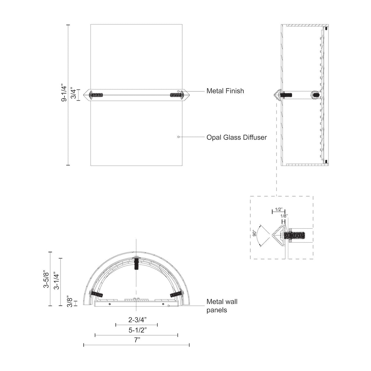 Kuzco WS63209-BK PONDI 9" WS Black 120V ELV LED 3000K 90CRI 13W