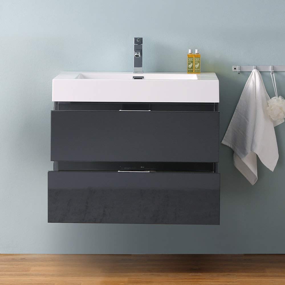 Fresca FCB8330WH-I Fresca Valencia 30" Glossy White Wall Hung Modern Bathroom Vanity