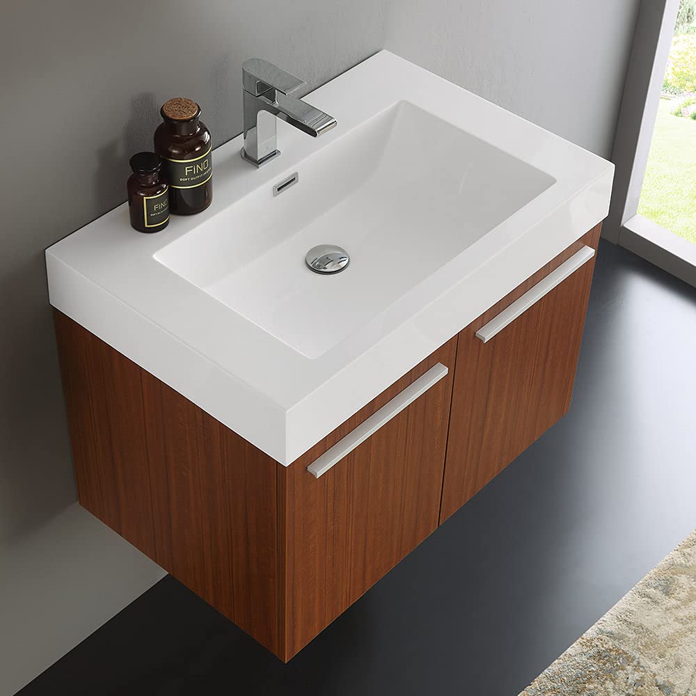 Fresca FCB8089GO-I Fresca Vista 30" Gray Oak Wall Hung Modern Bathroom Cabinet w/ Integrated Sink