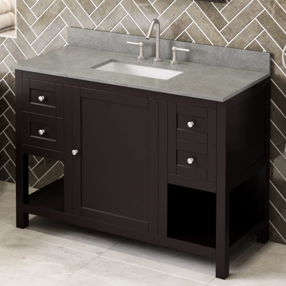 Jeffrey Alexander VKITAST48ESSGR 48" Espresso Astoria Vanity, Steel Grey Cultured Marble Vanity Top, undermount rectangle bowl