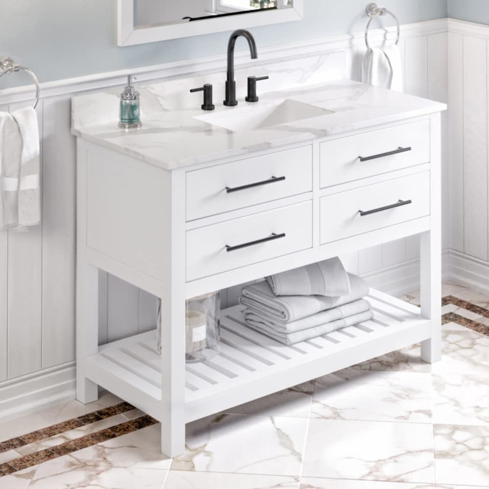 Jeffrey Alexander VKITWAV48WHCQR 48" White Wavecrest Vanity, Calacatta Vienna Quartz Vanity Top, undermount rectangle bowl