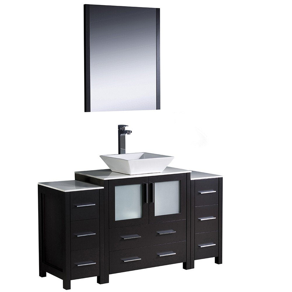 Fresca FVN62-123012ES-VSL Fresca Torino 54" Espresso Modern Bathroom Vanity w/ 2 Side Cabinets & Vessel Sink