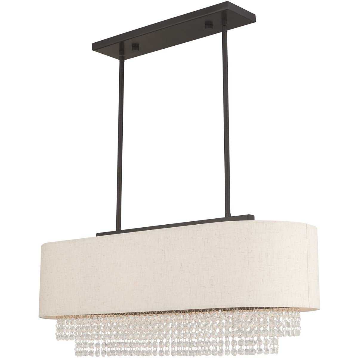Livex Lighting 51123-92 Carlisle - 31" Three Light Linear Chandelier, English Bronze Finish with Oatmeal Fabric Shade with Clear Crystal