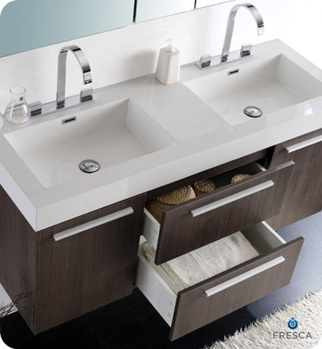 Fresca FVN8013GO Fresca Opulento 54" Gray Oak Modern Double Sink Bathroom Vanity w/ Medicine Cabinet