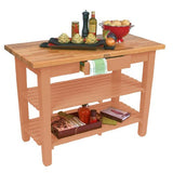 John Boos OC4825-D-2S-CR Oak Table Block with 2 Shelves & Drawer, 48" W x 25" D 35" H, Cherry Stain