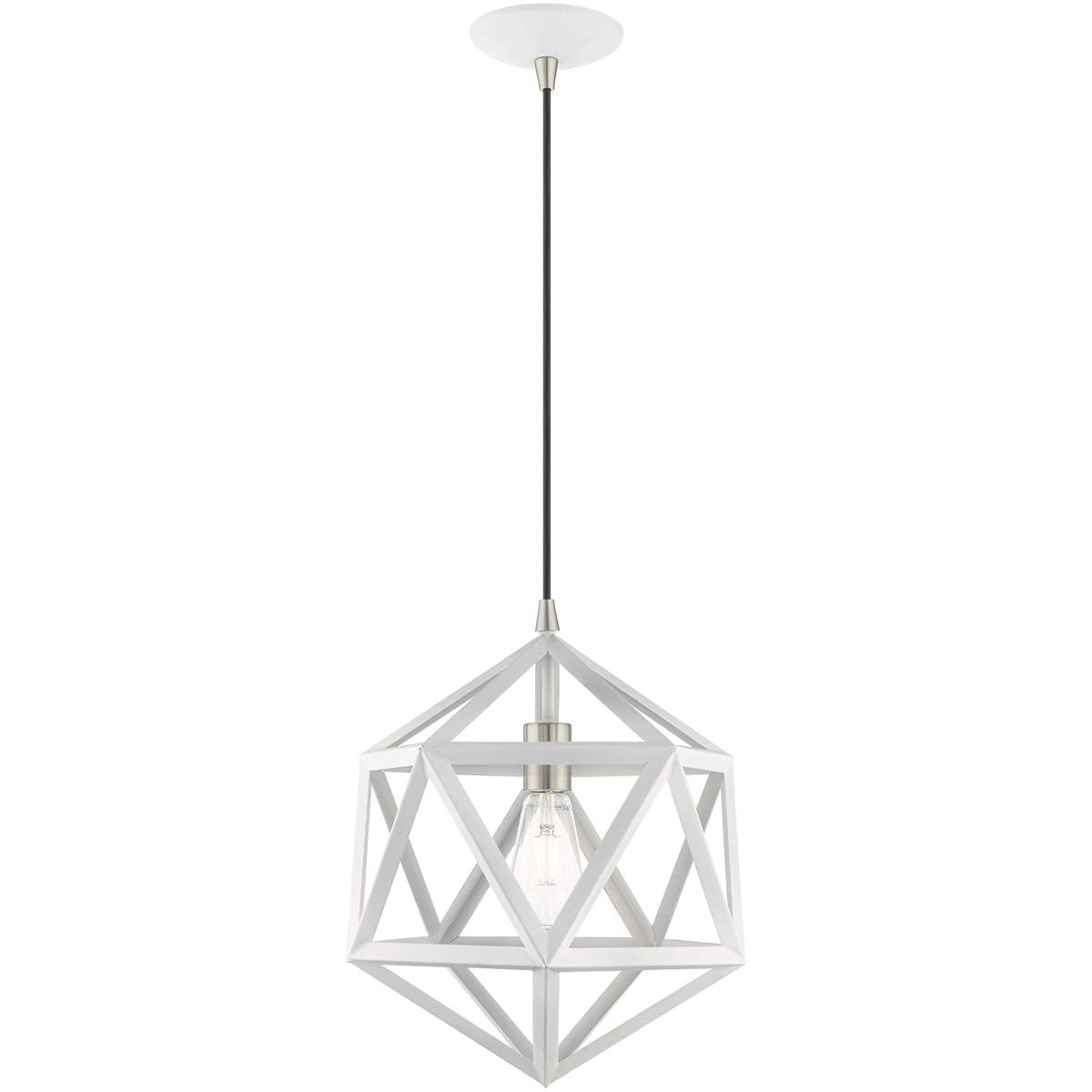 Livex Lighting 41328-03 Geometric Shade - 13" One Light Mini Pendant, White Finish with White Metal Shade