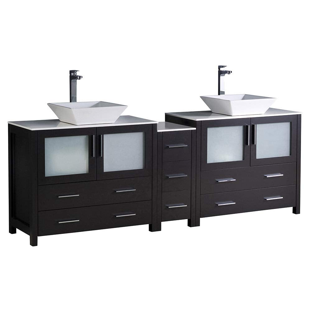 Fresca FCB62-361236ES-CWH-V Fresca Torino 84" Espresso Modern Double Sink Bathroom Cabinets w/ Tops & Vessel Sinks