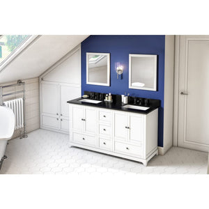Jeffrey Alexander VKITADD60WHBGR 60" White Addington Vanity, double bowl, Black Granite Vanity Top, two undermount rectangle bowls