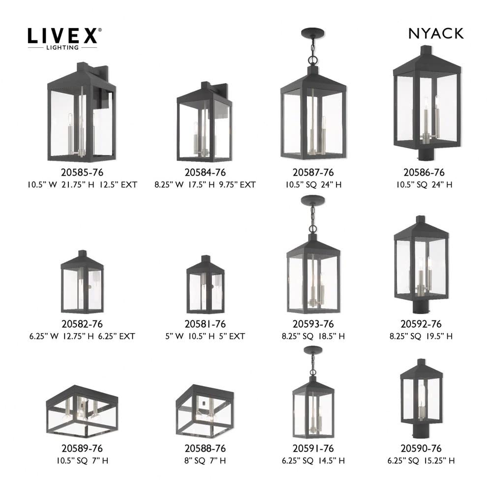 Livex Lighting 20592-76 Nyack - 19.5" Three Light Outdoor Post Top Lantern, Scandinavian Gray Finish with Clear Glass