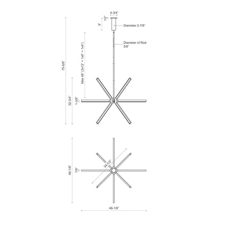 Kuzco CH14348-BN SIRIUS 48" CH Brushed Nickel 120V TRIAC/ELV LED 3000K 90CRI 48W