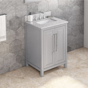 Jeffrey Alexander VKITCAD24GRWCR 24" Grey Cade Vanity, White Carrara Marble Vanity Top, undermount rectangle bowl