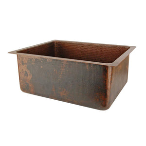 Premier Copper Products BREC20DB 20-Inch Universal Gourmet Rectangular Hammered Copper Kitchen Single Basin Sink, Oil Rubbed Bronze