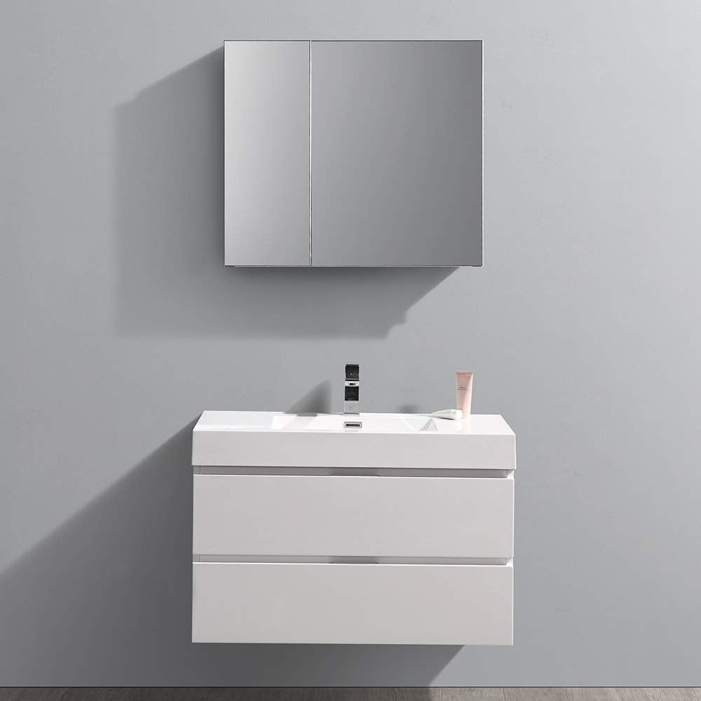 Fresca FVN8336GO Fresca Valencia 36" Gray Oak Wall Hung Modern Bathroom Vanity w/ Medicine Cabinet