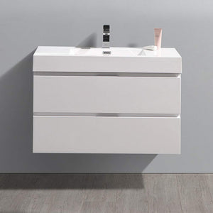 Fresca FCB8336WH-I Fresca Valencia 36" Glossy White Wall Hung Modern Bathroom Vanity
