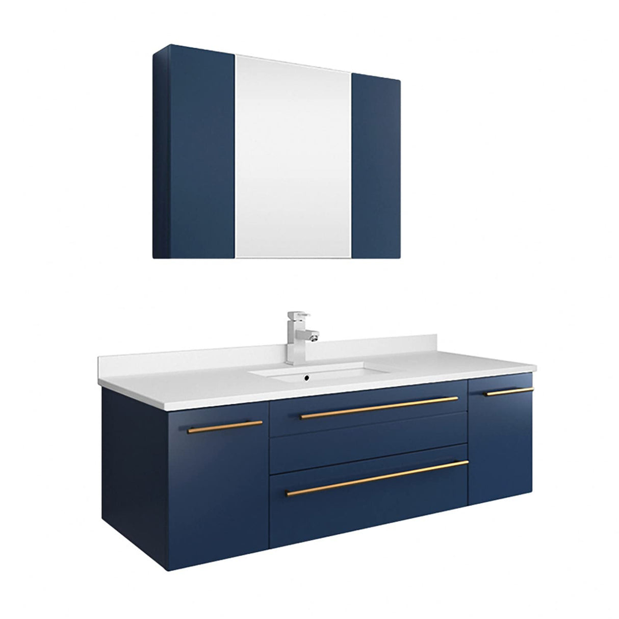 Fresca FVN6148RBL-UNS Fresca Lucera 48" Royal Blue Wall Hung Undermount Sink Modern Bathroom Vanity w/ Medicine Cabinet