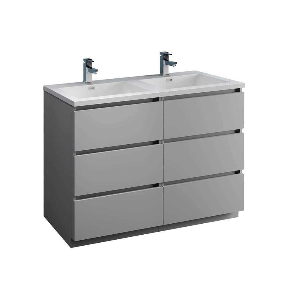 Fresca FCB93-2424GR-D-I Fresca Lazzaro 48" Gray Free Standing Modern Bathroom Cabinet w/ Integrated Double Sink