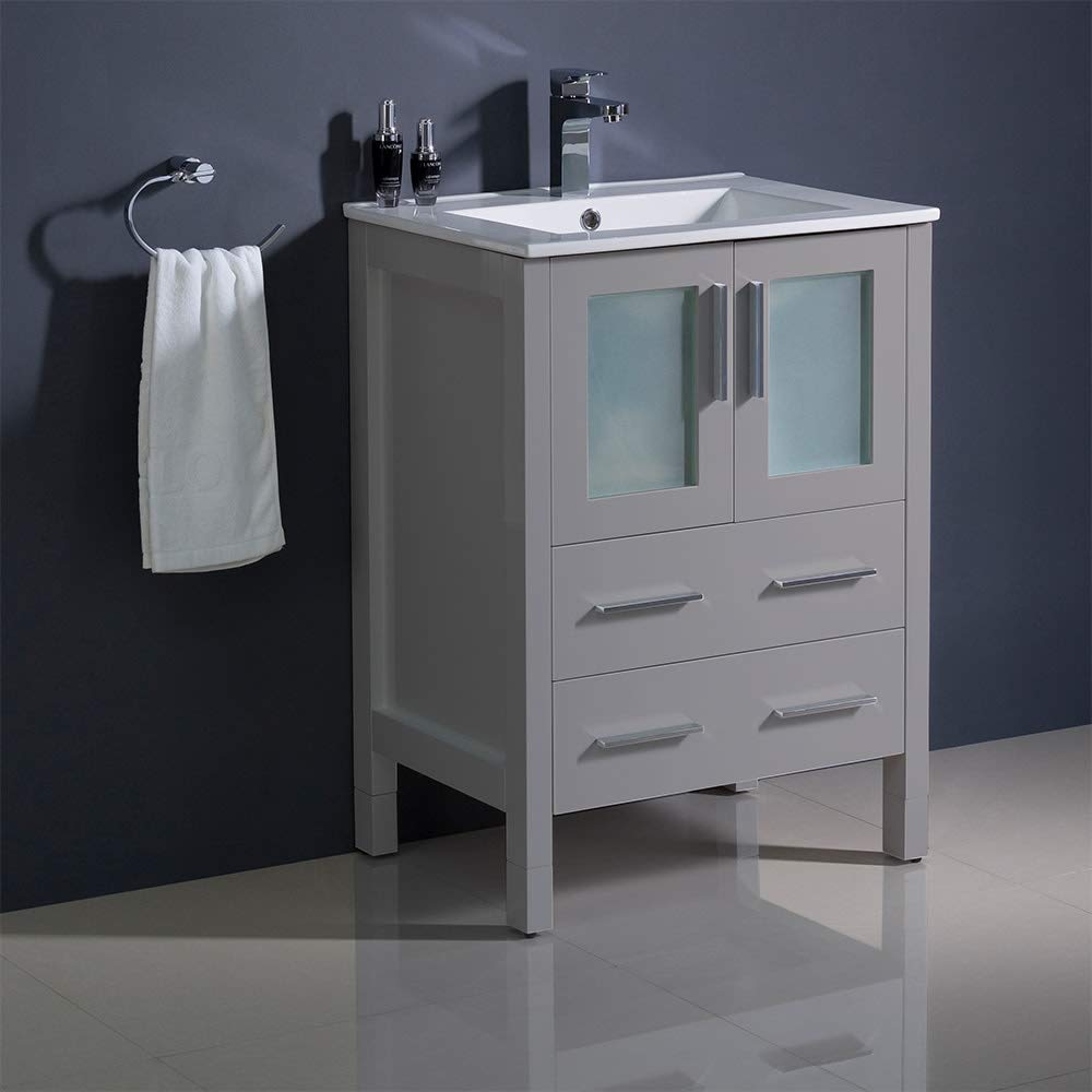 Fresca FCB6224GO-I Fresca Torino 24" Gray Oak Modern Bathroom Cabinet w/ Integrated Sink