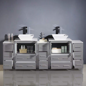 Fresca FCB62-72WH-CWH-V Fresca Torino 84" White Modern Double Sink Bathroom Cabinets w/ Tops & Vessel Sinks