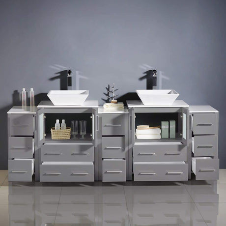 Fresca FCB62-72WH-CWH-V Fresca Torino 84" White Modern Double Sink Bathroom Cabinets w/ Tops & Vessel Sinks