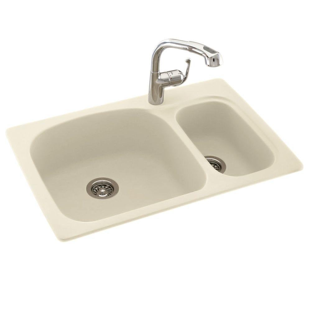 Swanstone KSLS-3322 22 x 33 Swanstone Dual Mount Double Bowl Sink in Bone KS03322LS.037