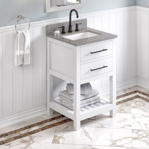Jeffrey Alexander VKITWAV24WHSGR 24" White Wavecrest Vanity, Steel Grey Cultured Marble Vanity Top, undermount rectangle bowl