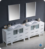 Fresca FVN62-96WH-UNS Fresca Torino 96" White Modern Double Sink Bathroom Vanity w/ 3 Side Cabinets & Integrated Sinks