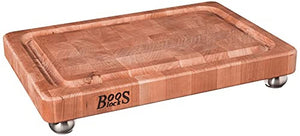 John Boos CHY-1812175-SSF Block Cherry Wood End Grain Butcher Cutting Board with Juice Groove and Stainless Steel Feet, 18 Inches x 12 1.75 18X12X1.75 CHY-END GR-NON REV-GRV-